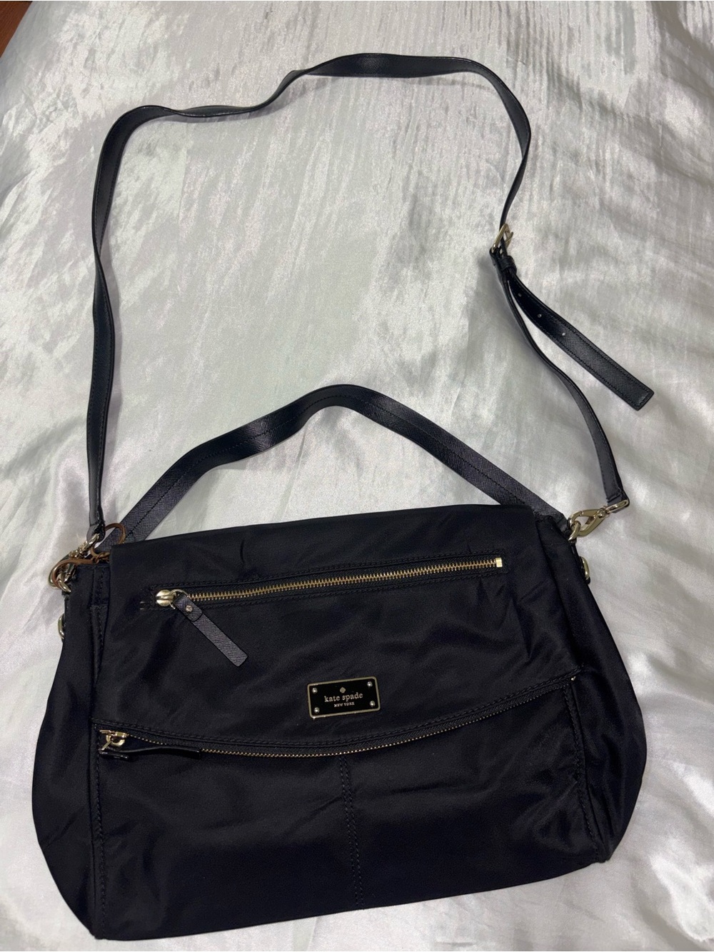 kate spade Black Nylon Shoulder Bag with Gold Hardware